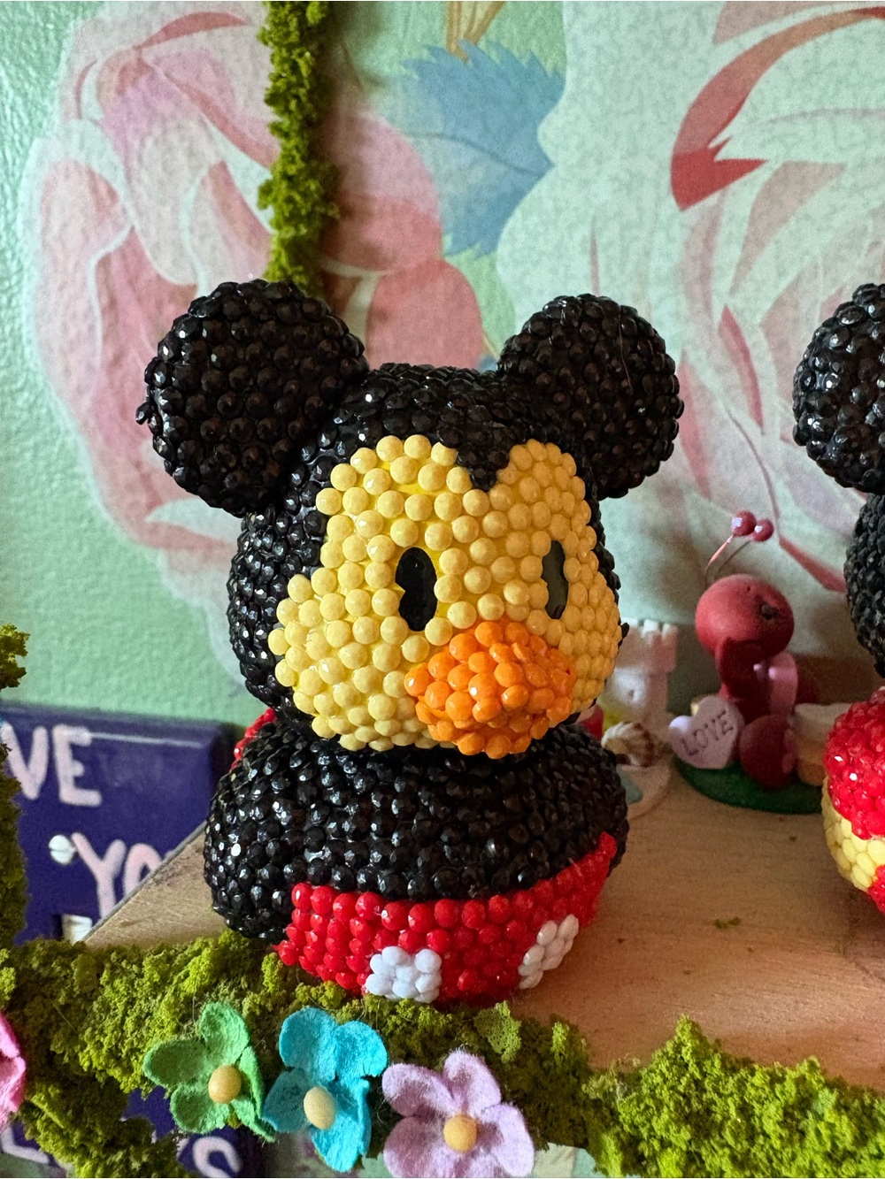 Handmade Beaded Cartoon Duck Figurine - Black, Yellow, Red